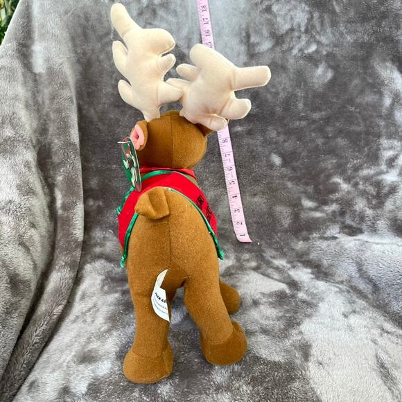 Christmas Moose Plush Merry Chrisimoose Toy 9" Vintage Stuffed Animal Tags READ - Picture 6 of 12
